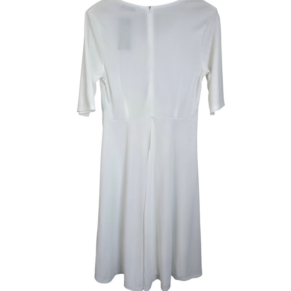 NWT Elesol White Midi Dress L Short Sleeve Flowy Skater Casual Stretch - Picture 5 of 10